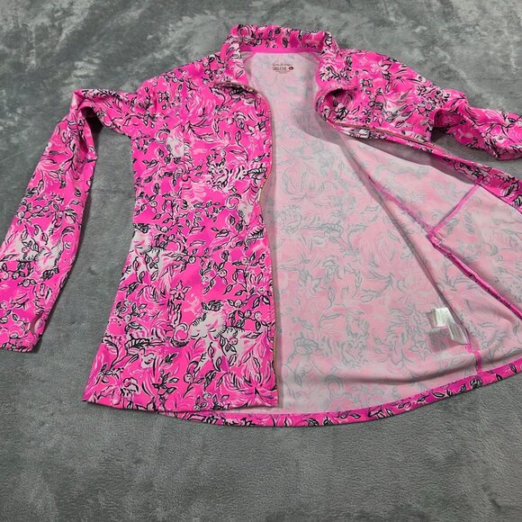 Lilly Pulitzer Jacket Large Purrposefully Pink Serena Luxletic UPF 50+ Stretch - Picture 6 of 9